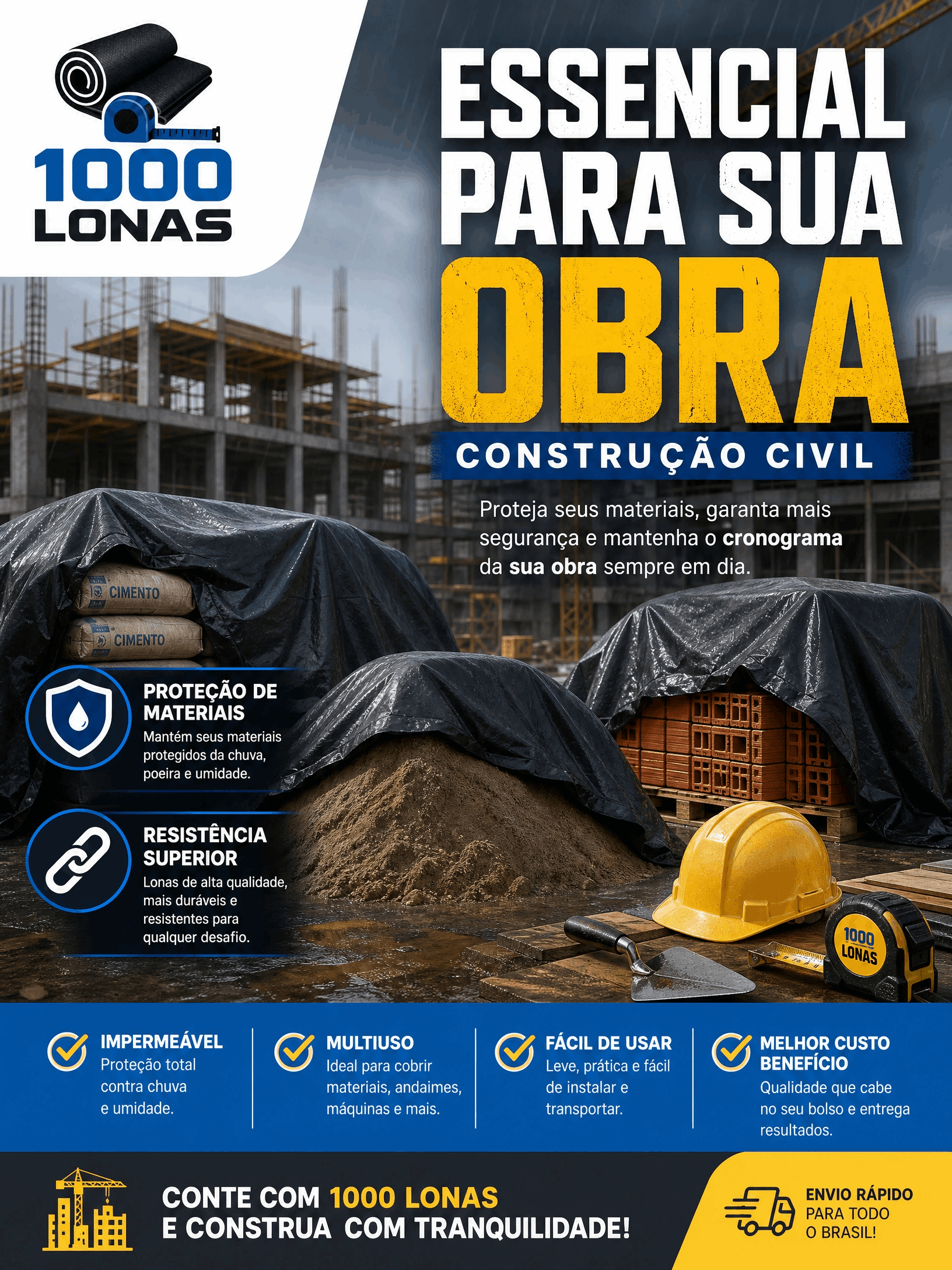 Lona de polietileno para construção civil