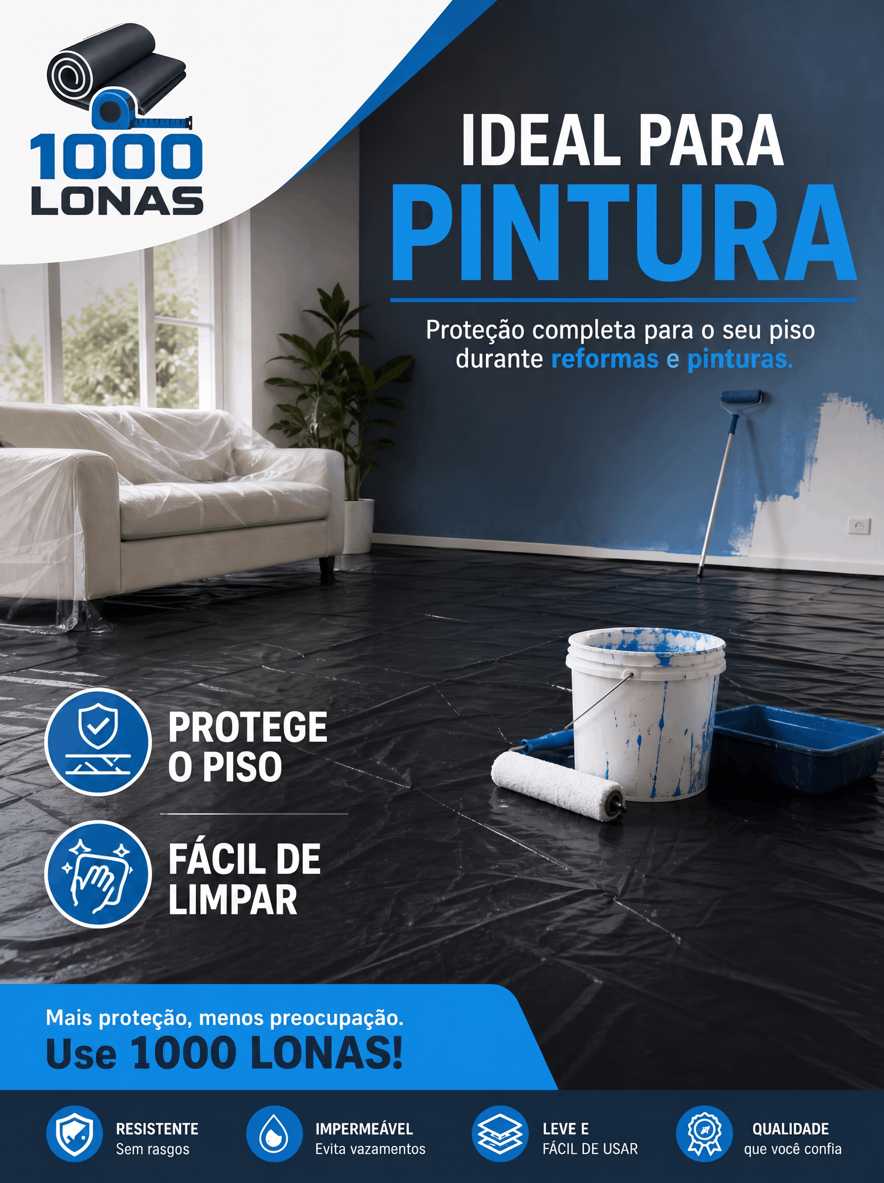 Lona de polietileno para proteção durante pintura