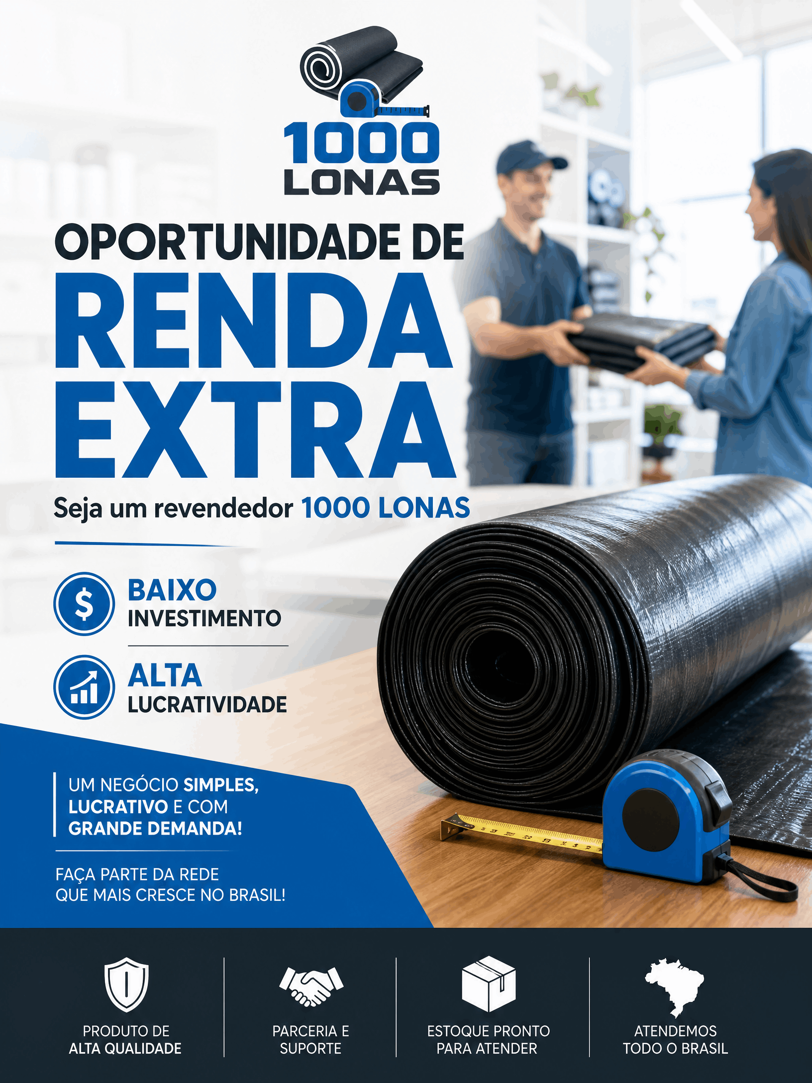 Oportunidade de renda extra revendendo lonas por metro da Mil Lonas
